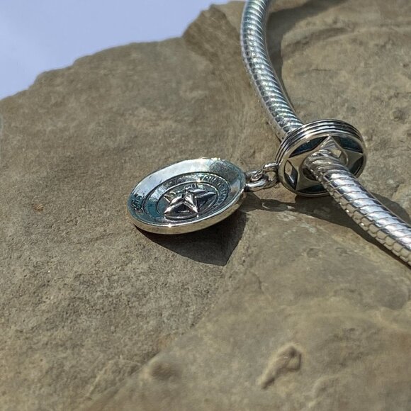 💜 Sterling Silver Marvel The Avengers Captain America Shield Dangle Charm - Picture 5 of 7